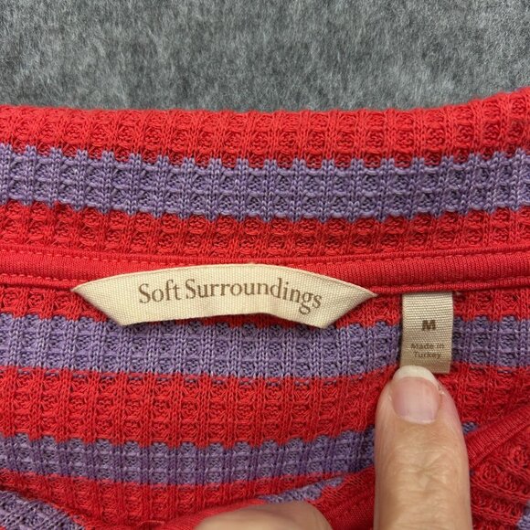 Soft Surroundings Serene Waffle Knit Wide Collar Sweater Top Women's Sz M Stripe - Picture 3 of 8